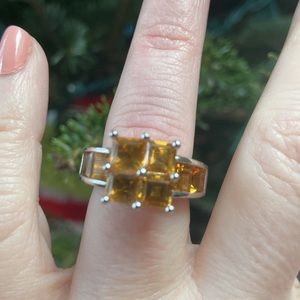 Citrine Geometric Sterling Ring 925 Chunky Large 5